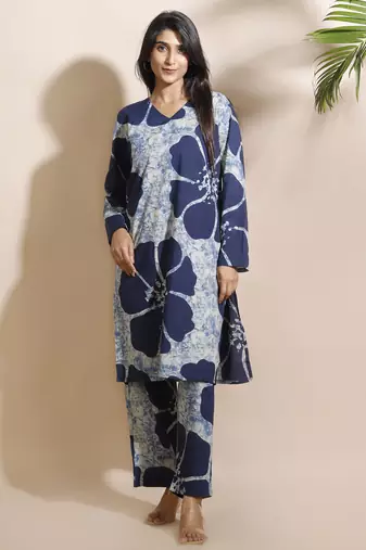 Blue everyday wear cotton co-ord set for women