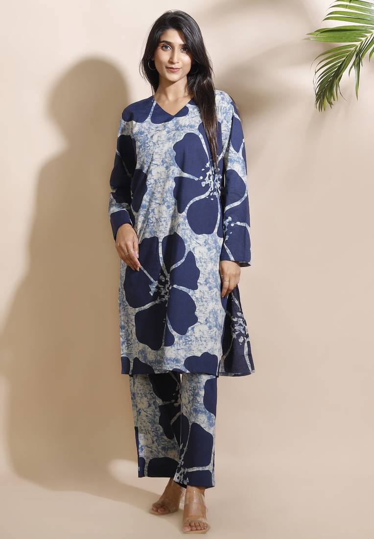 Blue everyday wear cotton co-ord set for women