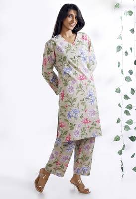 Cream everyday wear cotton co-ord set for women 2