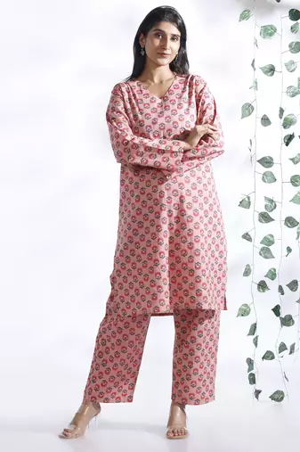 Pink everyday wear cotton co-ord set for women