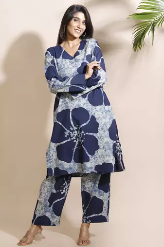 Blue everyday wear cotton co-ord set for women