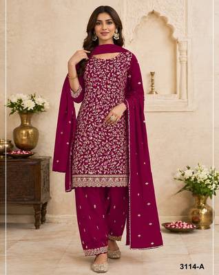 Rani pink embroidered georgette salwar suit with dupatta 1