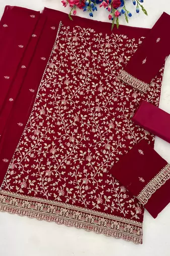 Rani pink embroidered georgette salwar suit with dupatta