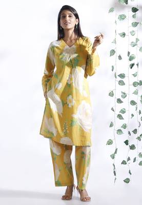 Yellow everyday wear cotton co-ord set for women 1