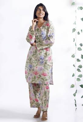 Cream everyday wear cotton co-ord set for women 3