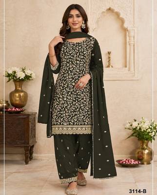 Green embroidered georgette salwar suit with dupatta 1