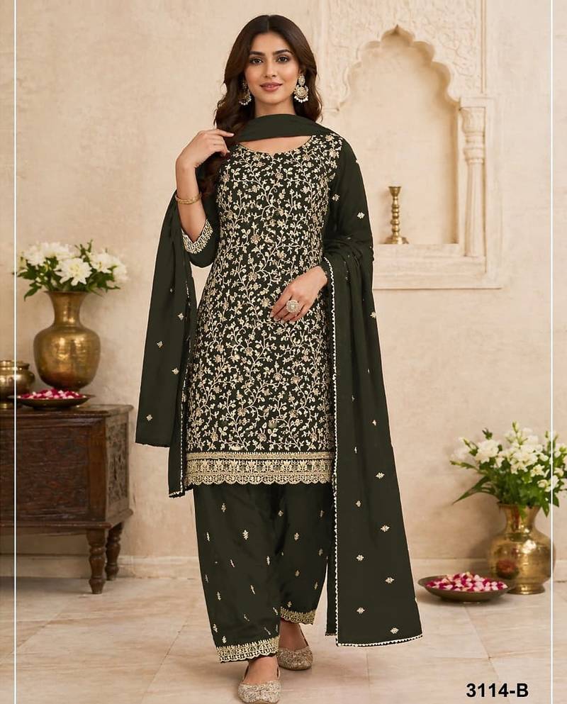 Green embroidered georgette salwar suit with dupatta