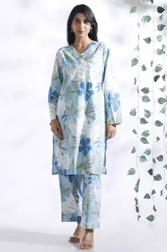 Blue everyday wear cotton co-ord set for women