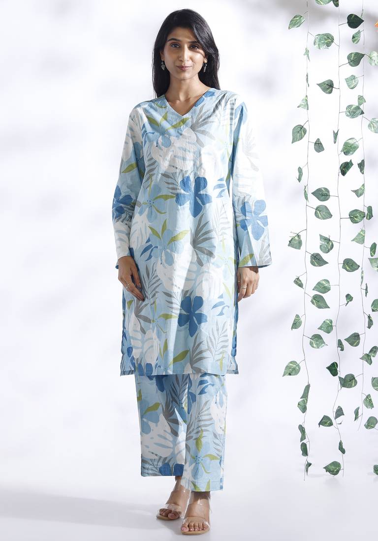 Blue everyday wear cotton co-ord set for women