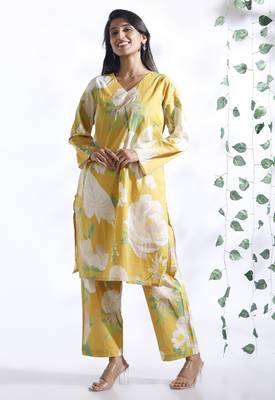 Yellow everyday wear cotton co-ord set for women 2