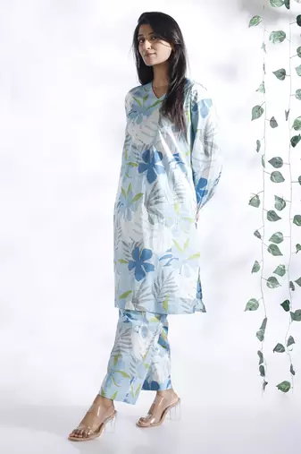 Blue everyday wear cotton co-ord set for women