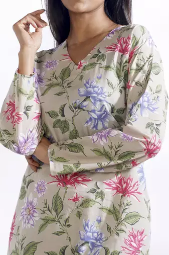 Cream everyday wear cotton co-ord set for women