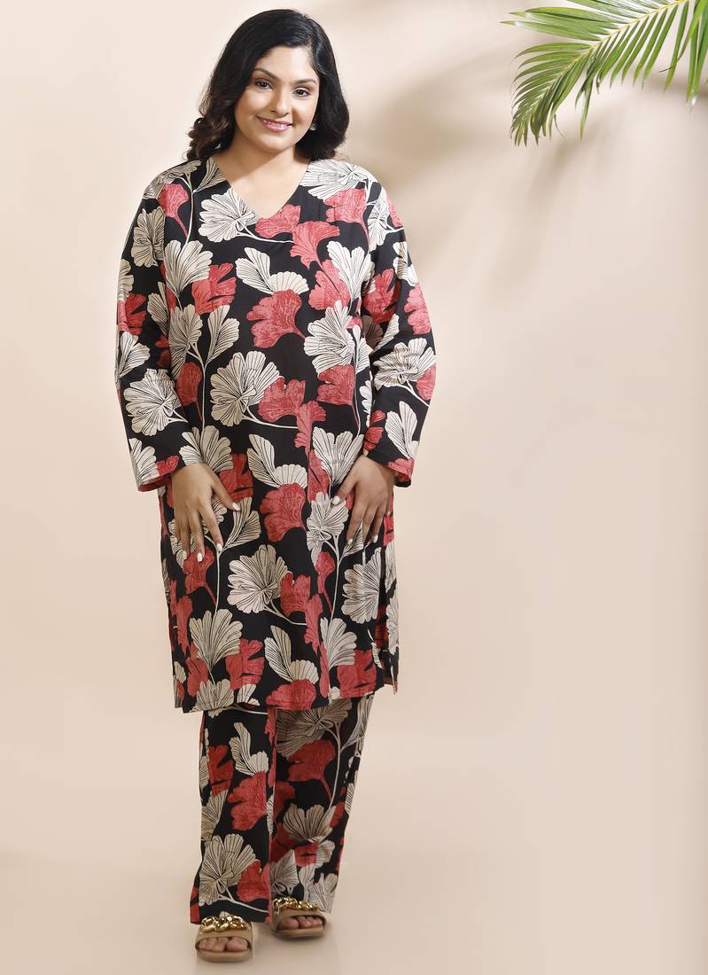 Black everyday wear cotton co-ord set for women