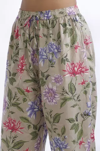 Cream everyday wear cotton co-ord set for women