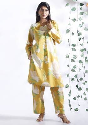 Yellow everyday wear cotton co-ord set for women 3