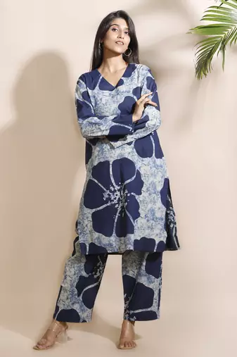 Blue everyday wear cotton co-ord set for women