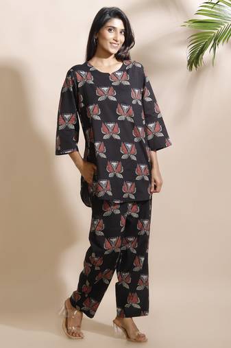 Black everyday wear cotton co-ord set for women