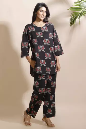 Black everyday wear cotton co-ord set for women