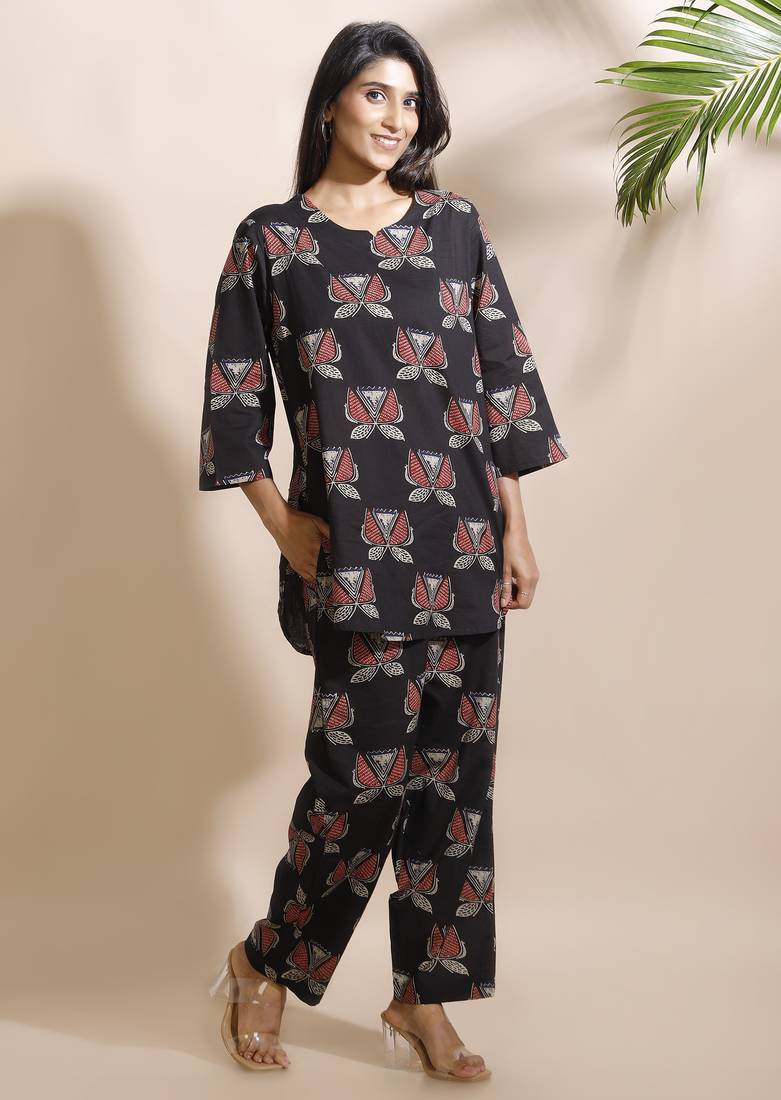 Black everyday wear cotton co-ord set for women