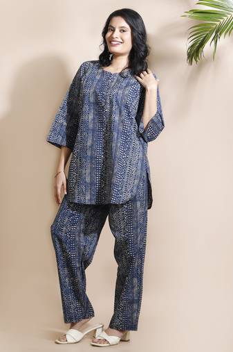 Blue everyday wear cotton co-ord set for women