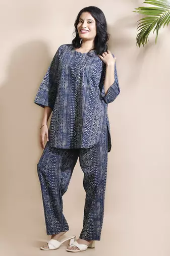 Blue everyday wear cotton co-ord set for women