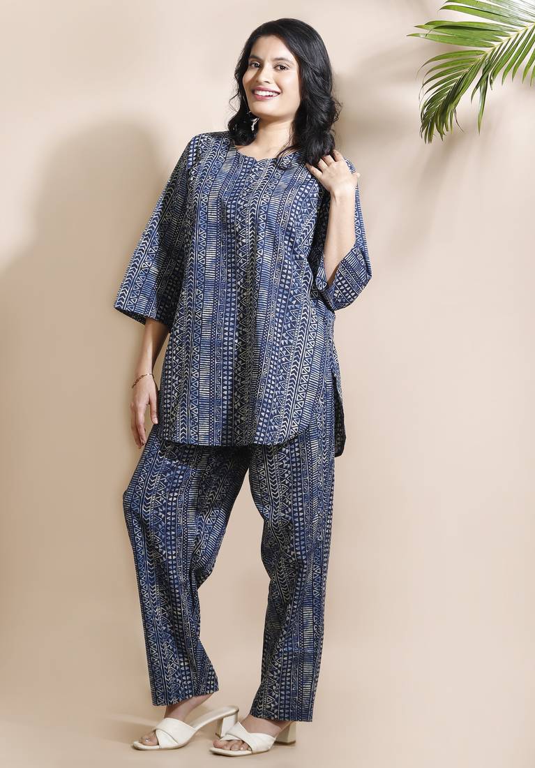 Blue everyday wear cotton co-ord set for women