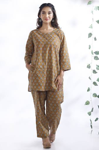 Yellow everyday wear cotton co-ord set for women