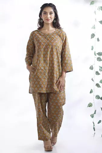 Yellow everyday wear cotton co-ord set for women
