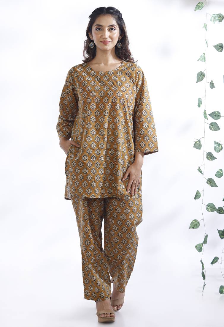 Yellow everyday wear cotton co-ord set for women