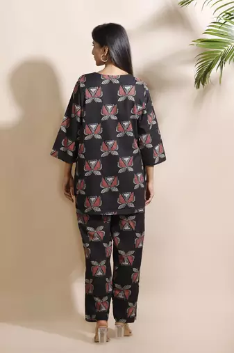 Black everyday wear cotton co-ord set for women