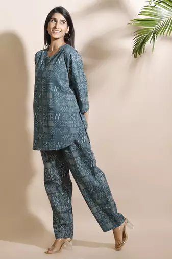 Green everyday wear cotton co-ord set for women
