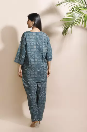 Green everyday wear cotton co-ord set for women