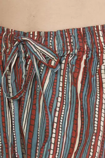 Aqua-blue stripe printed cotton kaftan co-ord set for women