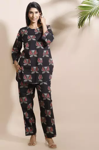 Black everyday wear cotton co-ord set for women
