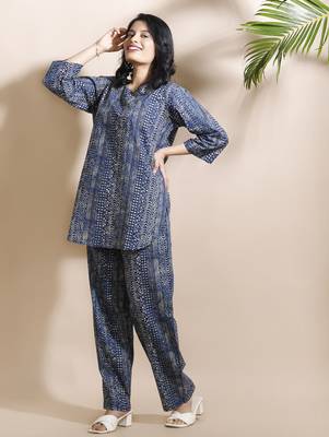 Blue everyday wear cotton co-ord set for women 5
