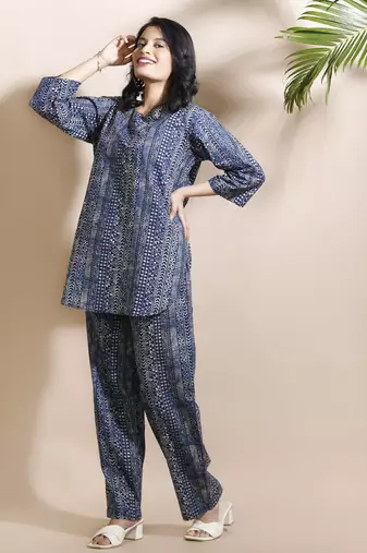 Blue everyday wear cotton co-ord set for women