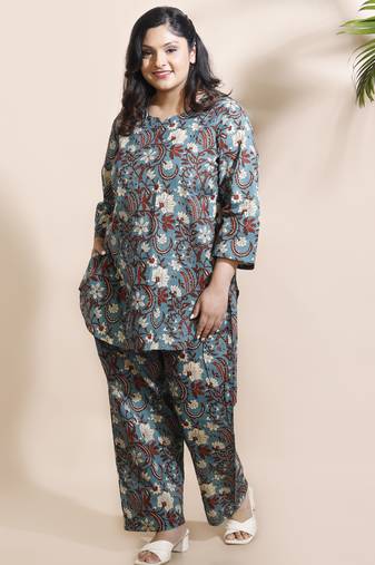 Blue everyday wear cotton co-ord set for women