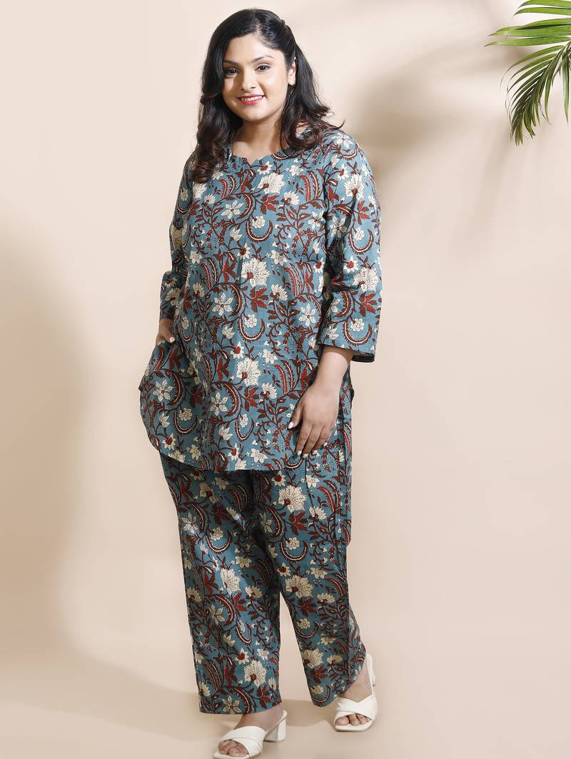 Blue everyday wear cotton co-ord set for women