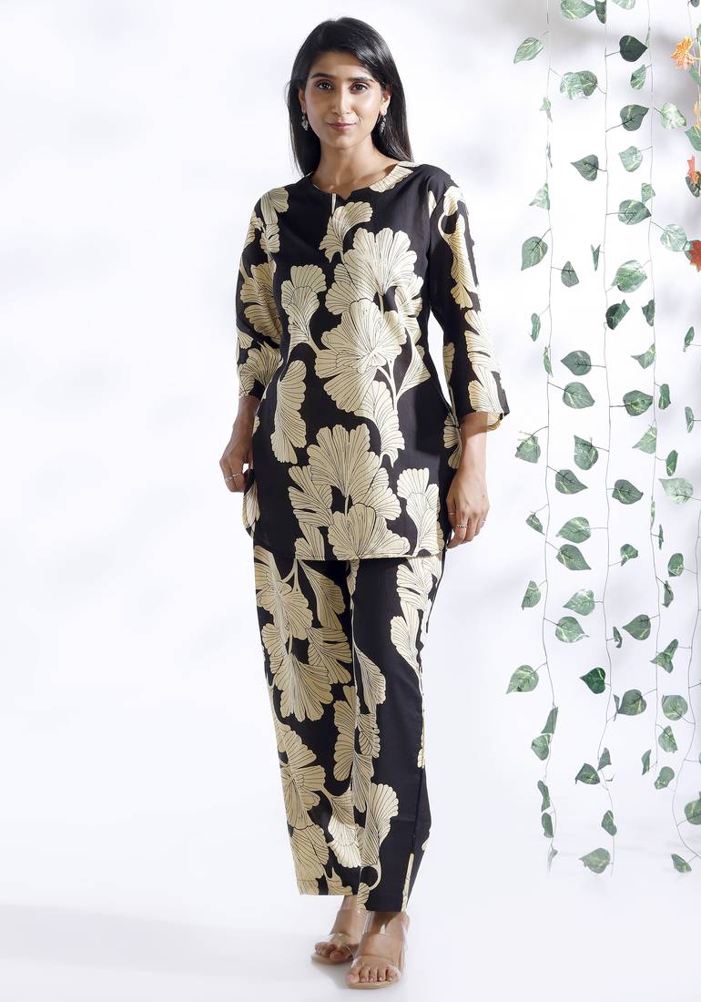 Black everyday wear cotton co-ord set for women