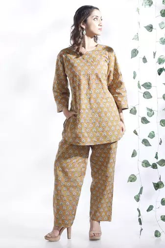 Yellow everyday wear cotton co-ord set for women