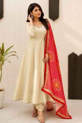 Summer special printed maslin embroidered kurti pant dupatta set
