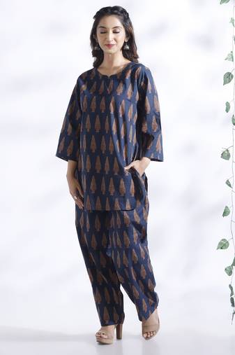 Blue everyday wear cotton co-ord set for women
