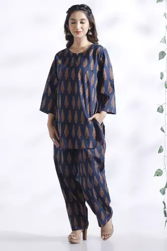 Blue everyday wear cotton co-ord set for women