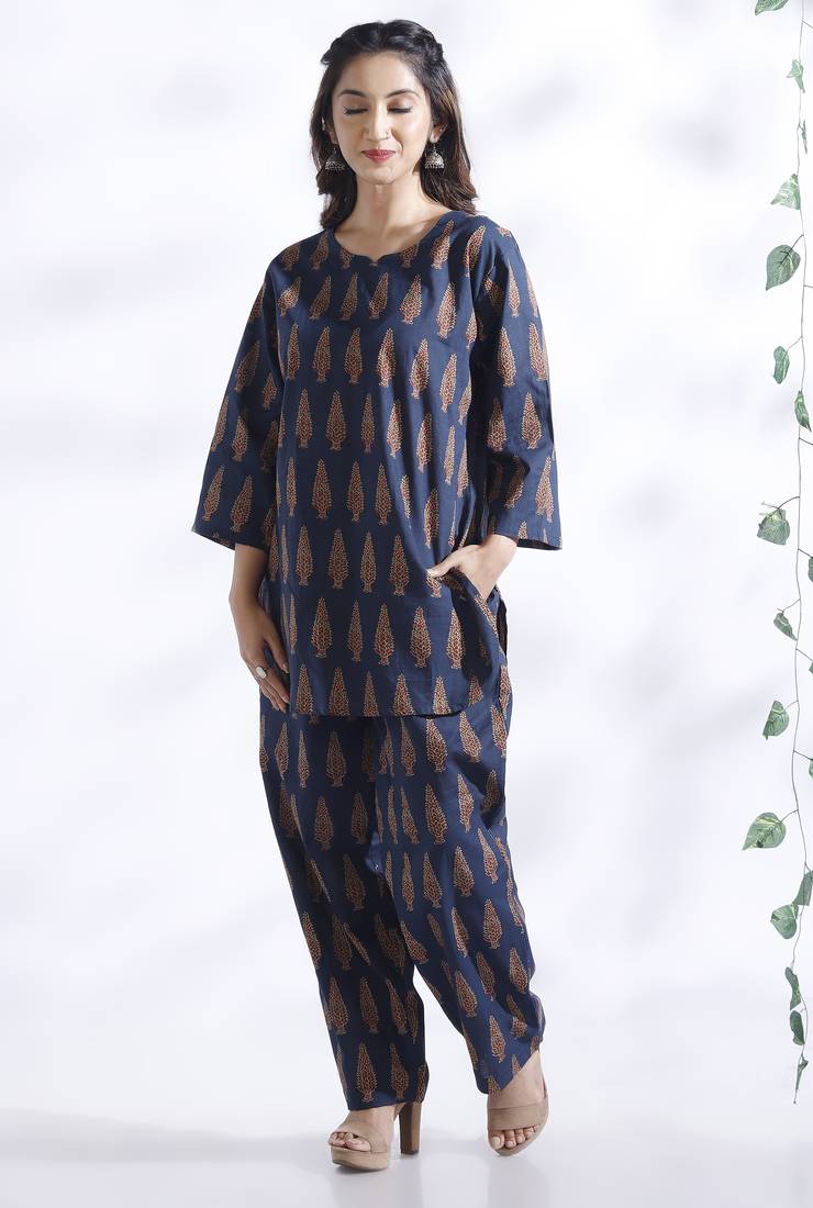 Blue everyday wear cotton co-ord set for women