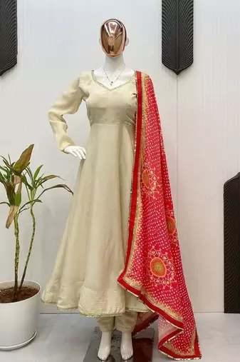 Summer special printed maslin embroidered kurti pant dupatta set