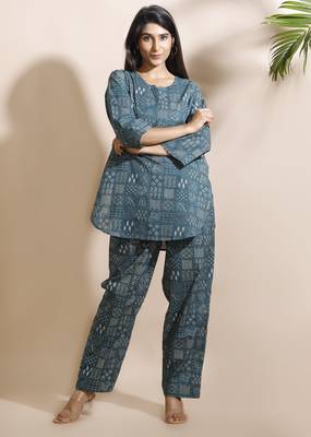 Green everyday wear cotton co-ord set for women 5