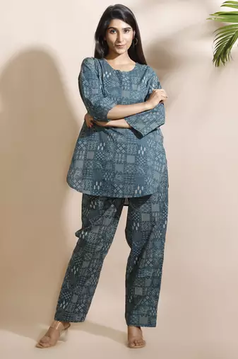 Green everyday wear cotton co-ord set for women