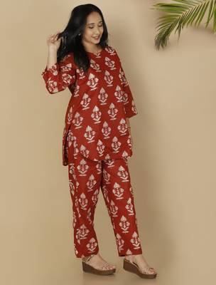 Red everyday wear cotton co-ord set for women 1