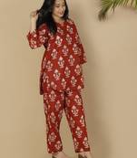 Red everyday wear cotton co-ord set for women