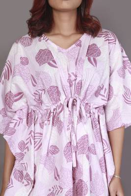 Pink motif printed cotton kaftan co-ord set for women 4